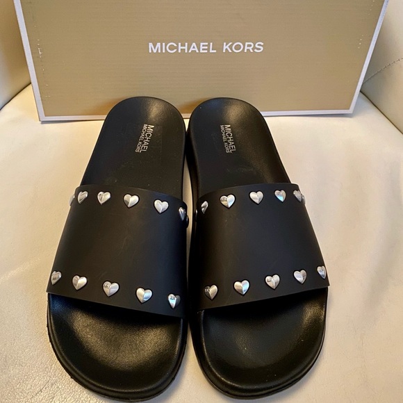 MICHAEL Michael Kors Shoes - MICHAEL MICHAEL KORS slides black silver hearts